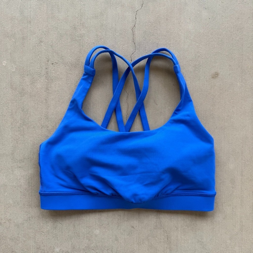 Lululemon Womens Sports Bra Blue Strappy Crossback Yoga Running Workout Gym